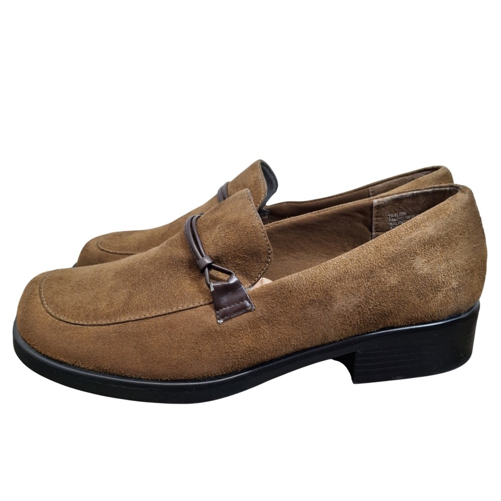 White Stag Vintage Women's 9.5 Brown Faux Suede Square Toe Loafers Block Heel